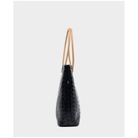 Women's Woven Bag Large Capacity Cowhide Handbag Black - Thumbnail 2