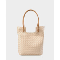 Women's Woven Bag Large Capacity Cowhide Handbag White - Thumbnail 1