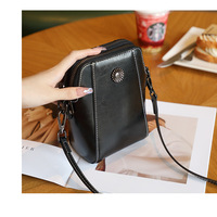 Genuine Leather Women Shoulder Bag Mobile Phone Bag Black - Thumbnail 1