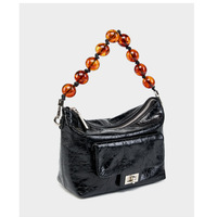 Genuine Leather Vintage Oil Wax Leather Pleated Handbag Black - Thumbnail 1