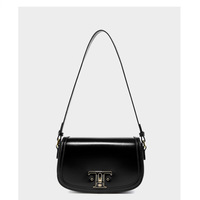 Genuine Leather Saddle Bag Women Crossbody Bags Black - Thumbnail 1