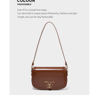 Genuine Leather Saddle Bag Women Crossbody Bags Brown - Thumbnail 1