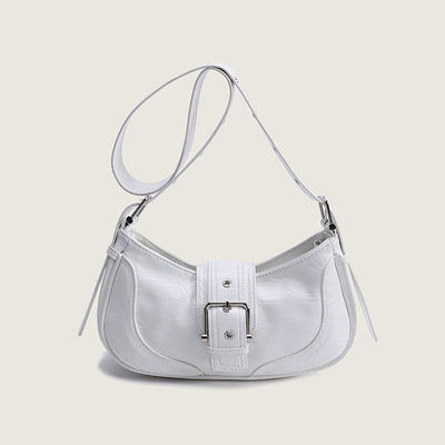 Genuine leather diagonal shoulder saddle bag white - Thumbnail 1