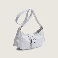 Genuine Leather Diagonal Shoulder Saddle Bag White - Thumbnail 1