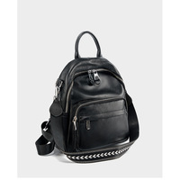 Genuine Leather Ladies' Large Capacity Travel Backpack Black - Thumbnail 1