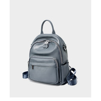 Genuine Leather Ladies' Large Capacity Travel Backpack Blue - Thumbnail 2