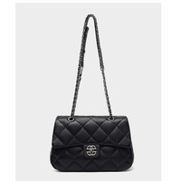 Genuine Leather Crossbody Bag Diamond Grid Chain Women's Bag Black - Thumbnail 2