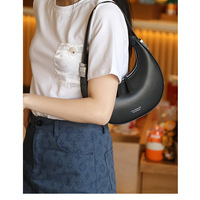 Women Genuine Leather Moon Handbag Black - Thumbnail 1