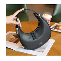 Women Genuine Leather Moon Handbag Black - Thumbnail 2