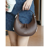 Women Genuine Leather Moon Handbag Brown - Thumbnail 2