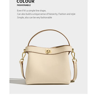 Genuine leather Crossbody Bucket Bag Women's Ins Handbag White - Thumbnail 1