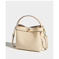 Genuine leather Crossbody Bucket Bag Women's Ins Handbag White - Thumbnail 2