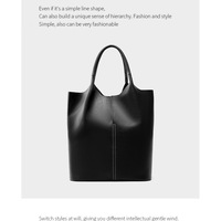Ladies' Large Capacity Genuine Soft Leather Tote Bag Black - Thumbnail 1
