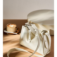 Genuine Soft Leather Shoulder Tote Crossbody Purses Bucket Bags White - Thumbnail 1
