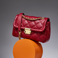 Female Crossbody Bag Popular Genuine Leather Chain Bag Red - Thumbnail 1