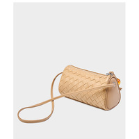 Genuine Leather Women's Handbag Pillow Bag Woven Phone Bag Brown - Thumbnail 3