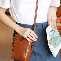 Genuine Leather Women Crossbody Bag Mini Bag Brown - Thumbnail 2