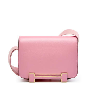 Genuine leather women's bag crossbody bag small square bag pink