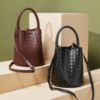 Genuine Leather Handbag Woven Crossbody Bag Purpple - Thumbnail 1