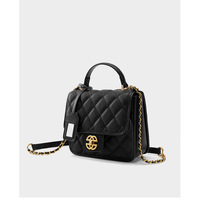 Genuine Leather Crossbody Bags for Women Trendy Ladies Shoulder Purse Satchel HandBag with Chain Strap Black - Thumbnail 1