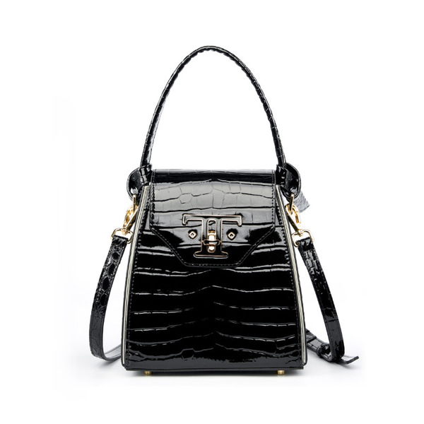 Women Genuine Leather Handbags Crocodile Pattern Handheld Cross Bag Black