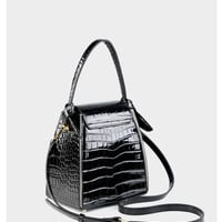 Women Genuine Leather Handbags Crocodile Pattern Handheld Cross Bag Black - Thumbnail 3