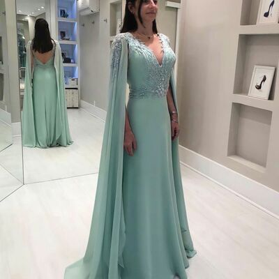 Elegant sheath beading crystals with shawl mother of the bride/groom dress evening formal prom dress