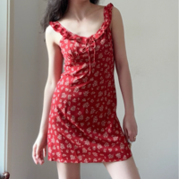 Retro Red Floral Suspender Dress - Thumbnail 7