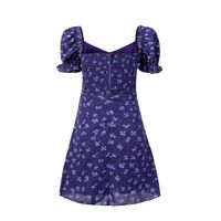 Square Neck Collarbone Revealing Puff Sleeve Printed A-Line Dress - Thumbnail 1