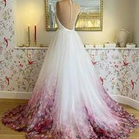 Colorful Chiffon A-line Wedding Dress Bridal Gown Wedding Gown - Thumbnail 1