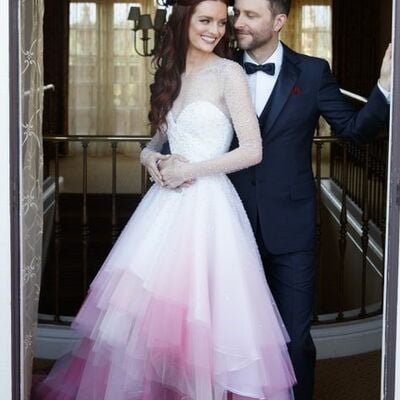 Dyed ball gown ombre rainbow beach boho wedding dress bridal gown wedding gown