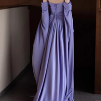 Off Shoulder Satin Purple Mermaid Prom Dresses - Thumbnail 1