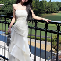 White Gentle Ruffled Layered Birthday Dress Retro Prom Dress - Thumbnail 1