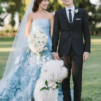 Elegant ball gown blue tiered puffy wedding dress bridal gown wedding gowns