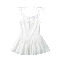 Lace-up hollow embroidery suspender skirt Holiday style lace-up dress - Thumbnail 2