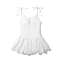 Lace-up hollow embroidery suspender skirt Holiday style lace-up dress - Thumbnail 3