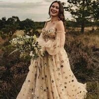 Champagne Ball Gown Stars Beach Boho Wedding Dress Bridal Gown Wedding Gown - Thumbnail 1