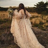 Champagne Ball Gown Stars Beach Boho Wedding Dress Bridal Gown Wedding Gown - Thumbnail 2