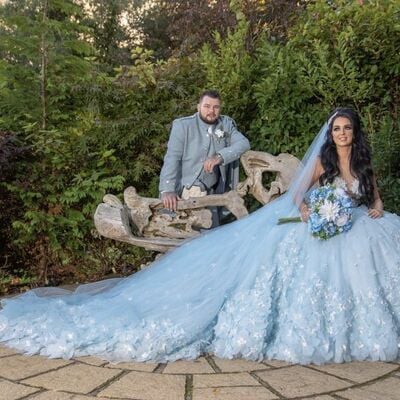 Ball gown blue lace appliques wedding dress bridal gown wedding gown