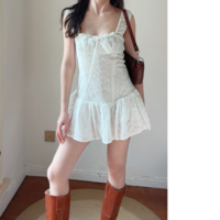 Drawstring single-breasted tight waist suspender dress - Thumbnail 4