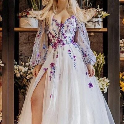 A  line flowers floral wedding dress bridal gown wedding gown