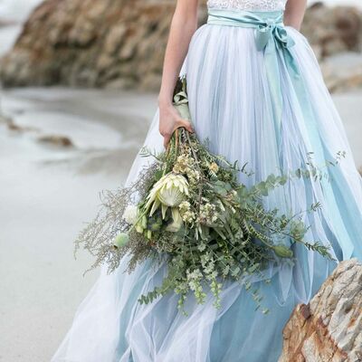 Light blue ball gown tulle lace wedding dress bridal gown wedding gown