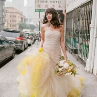 Unique Sheath Yellow Strapless Tulle Wedding Dress Bridal Gown Wedding Gown - Thumbnail 1