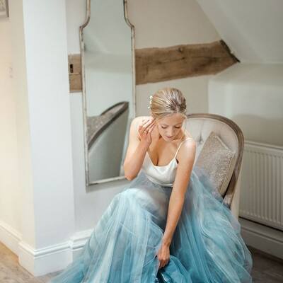 A  line ombre blue tulle wedding dress bridal gown wedding gown