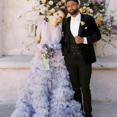 Violet ball gown tiered wedding dress bridal gown wedding gown