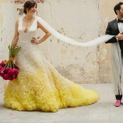 Unique ball gown yellow wedding dress bridal gown wedding gown