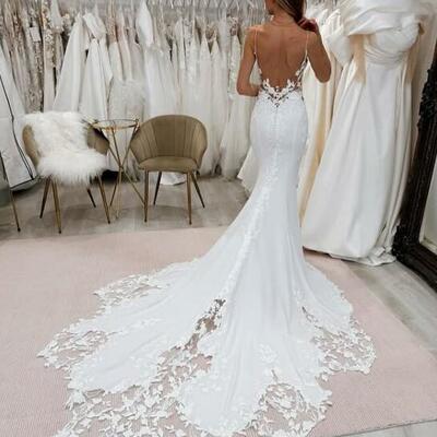 Mermaid flowers lace wedding dress bridal gown wedding gown
