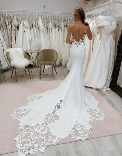 Mermaid Flowers Lace Wedding Dress Bridal Gown Wedding Gown
