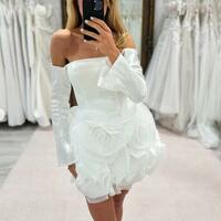 Mini Short Handmade Flowers Wedding Dress Bridal Gown Wedding Gown - Thumbnail 1