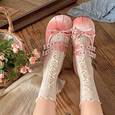 Cute velvet ballet style shoes high heels 